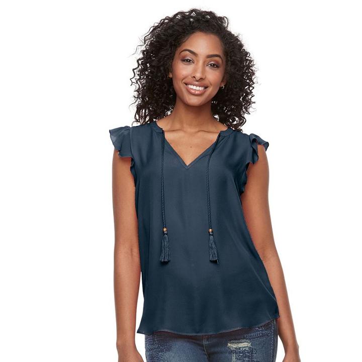 Women's Harve Benard Flutter Georgette Top, Size: Small, Dark Blue