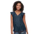 Women's Harve Benard Flutter Georgette Top, Size: Small, Dark Blue