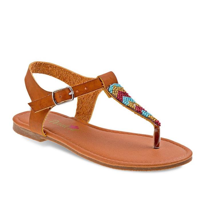 Petalia Girls' Beaded Thong Sandals, Girl's, Size: 11, Brown