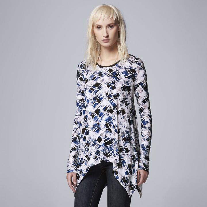 Women's Simply Vera Vera Wang Printed Handkerchief Top, Size: Xs, Black