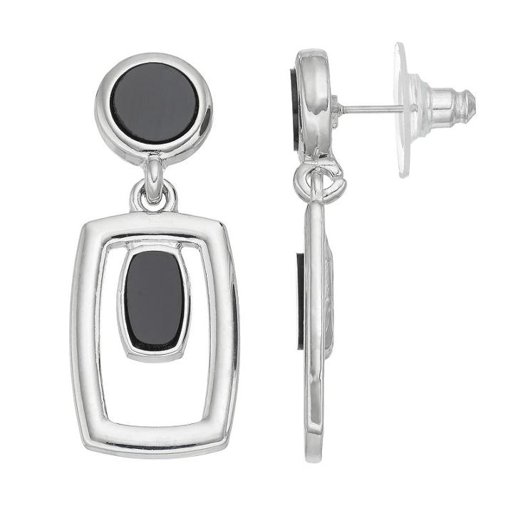 Nickel Free Open Rectangle Drop Earrings, Women's, Black