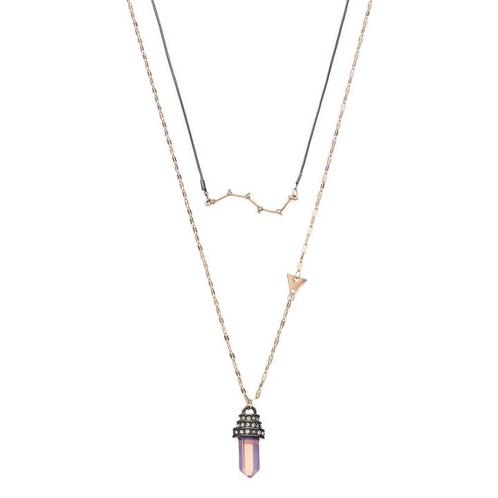 Two Tone Constellation & Pink Prism Layered Necklace, Women's, Gold