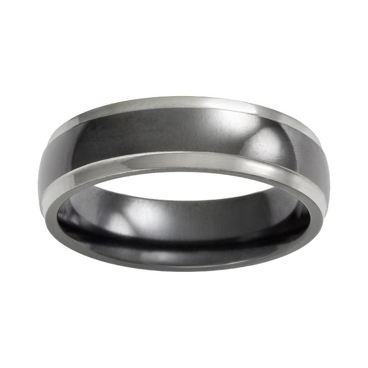 Sti By Spectore Titanium Two Tone Dome Wedding Band - Men, Size: 8.50, Black