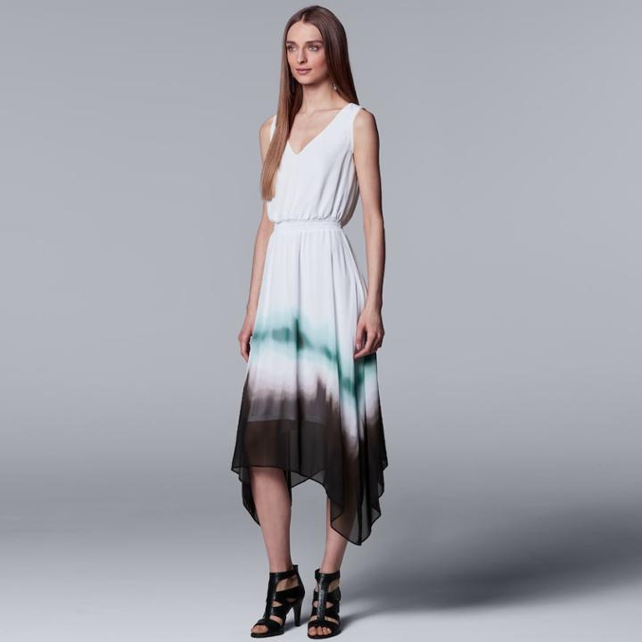 Women's Simply Vera Vera Wang Print Handkerchief Hem Dress, Size: Xl, White