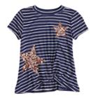 Girls 7-16 Miss Chievous Sequined Stars & Stripes Twist Front Tee, Size: Small, Med Blue