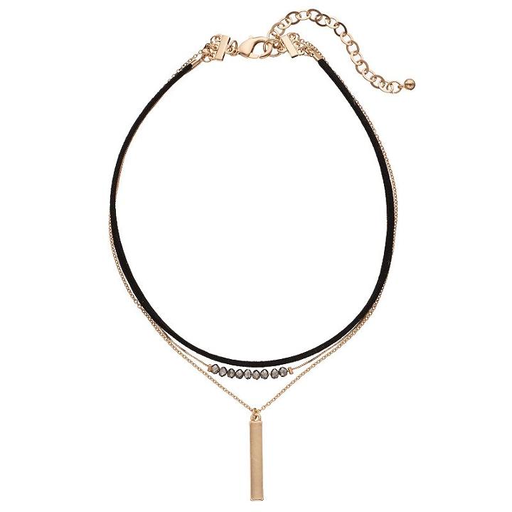 Apt. 9&reg; Layered Faux Suede, Bead & Vertical Bar Choker Necklace, Women's, Black