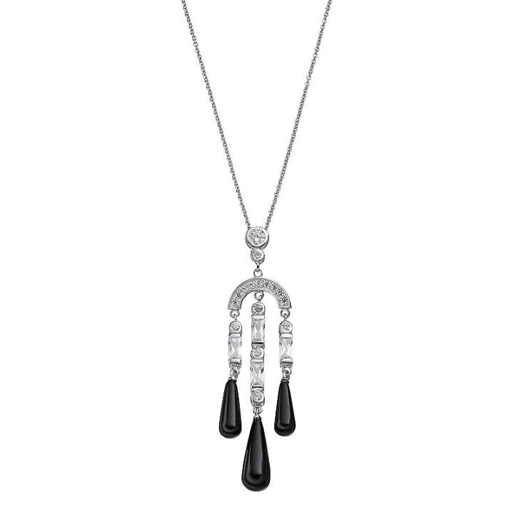 Sophie Miller Sterling Silver Onyx & Cubic Zirconia Drop Pendant, Women's, Size: 18, Black