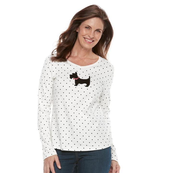 Women's Croft & Barrow&reg; Holiday V-neck Tee, Size: Medium, White