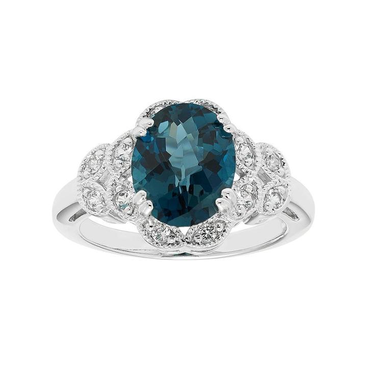 Sterling Silver London Blue Topaz & Lab-created White Sapphire Scalloped Ring, Women's, Size: 7