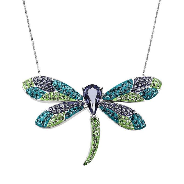 Artistique Sterling Silver Crystal Dragonfly Pendant - Made With Swarovski Crystals, Women's, Multicolor