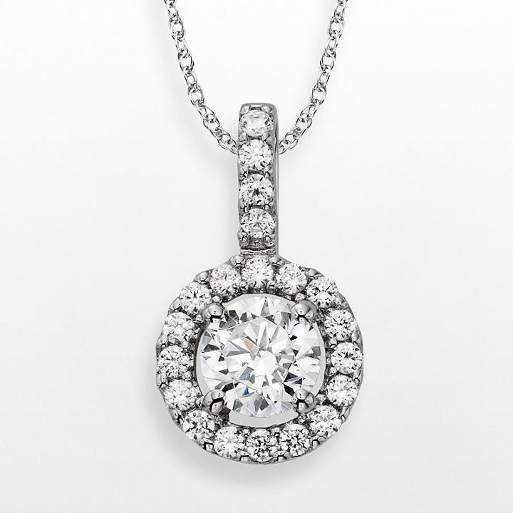 Diamonore Sterling Silver 1 1/2-ct. T.w. Simulated Diamond Halo Pendant, Women's, Size: 16, White