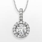 Diamonore Sterling Silver 1 1/2-ct. T.w. Simulated Diamond Halo Pendant, Women's, Size: 16, White
