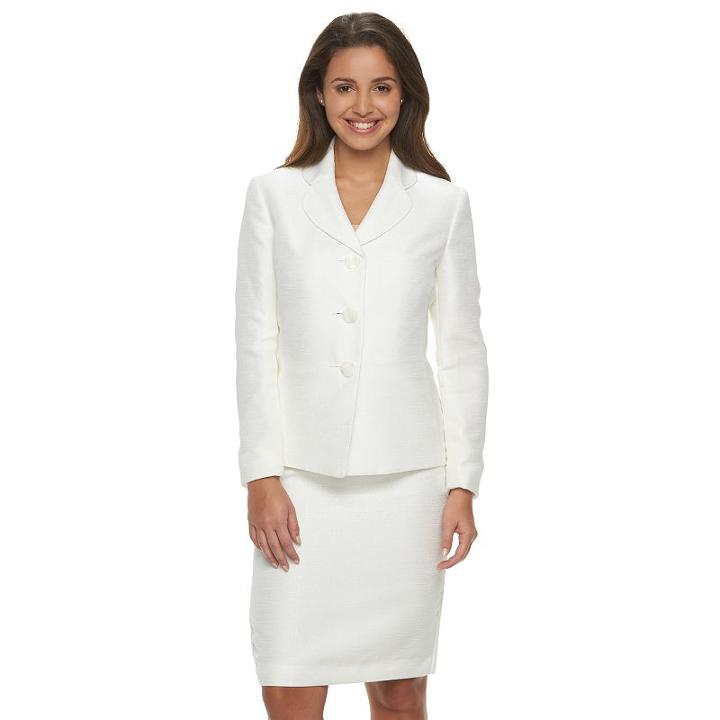 Women's Le Suit Basketweave Suit Jacket & Pencil Skirt Set, Size: 18, Natural