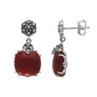 Lavish By Tjm Sterling Silver Red Agate Drop Earrings - - Made With Swarovski Marcasite, Women's