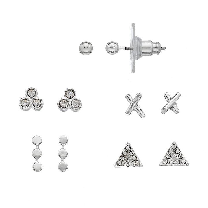 Lc Lauren Conrad Nickel Free Triangle & Round Stud Earring Set, Women's, Silver