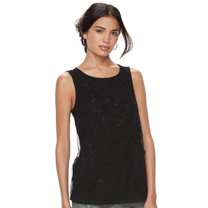 Women's Elle&trade; Floral Applique Tank, Size: Xxl, Black