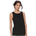Women's Elle&trade; Floral Applique Tank, Size: Xxl, Black