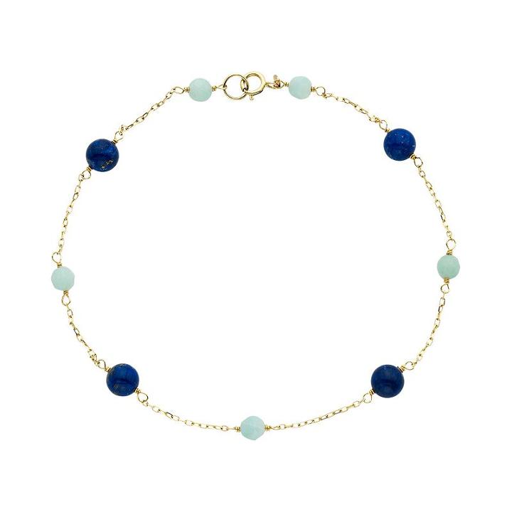 14k Gold Lapis Lazuli & Amazonite Beaded Anklet, Women's, Size: 9.5, Blue
