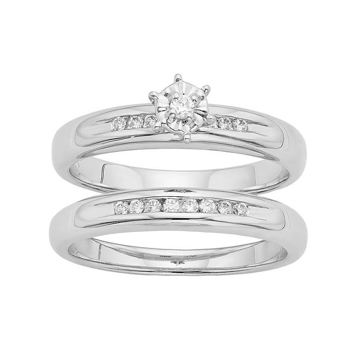 Diamond Engagement Ring Set In Sterling Silver (1/4 Carat T.w.), Women's, Size: 6, White