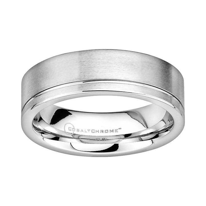 Cobalt Chrome Offset Groove Wedding Band - Men, Size: 13.50, Grey