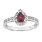 10k White Gold Garnet & 1/6 Carat T.w. Diamond Teardrop Halo Ring, Women's, Size: 8, Red