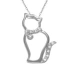 Sterling Silver 1/10-ct. T.w. Diamond Openwork Cat Pendant, Women's, Size: 18, White