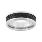 Two Tone Stainless Steel Tire Tread Wedding Band - Men, Size: 13.50, Grey