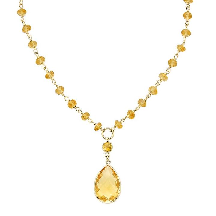 Citrine 14k Gold Teardrop Y Necklace, Women's, Size: 17, Yellow