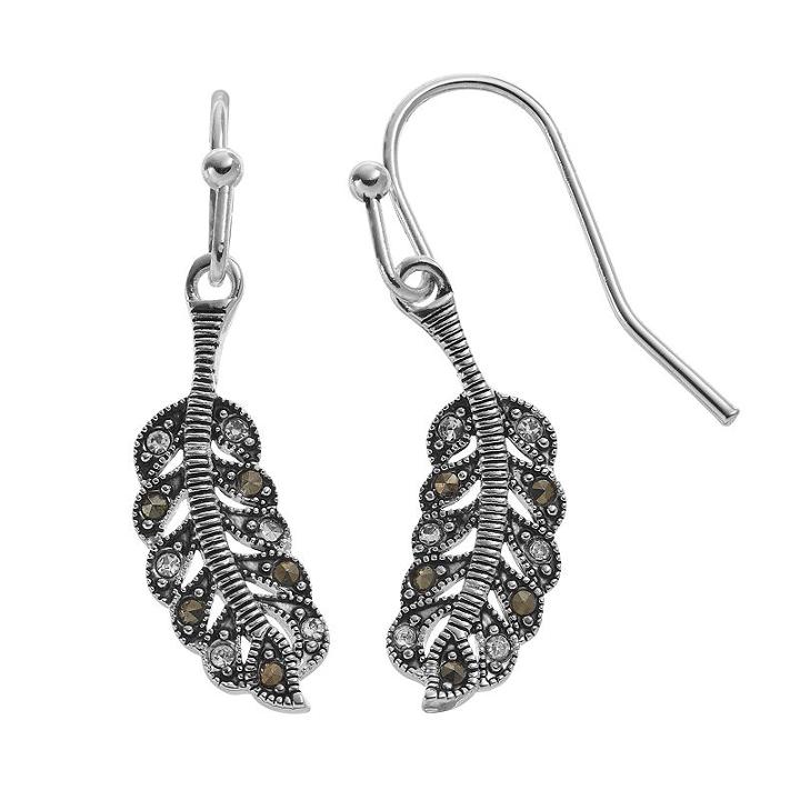 Silver Luxuries Crystal & Marcasite Leaf Drop Earrings, Women's, Grey