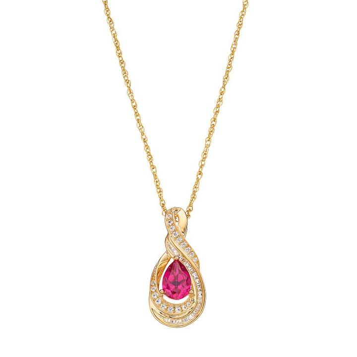 10k Gold 1/6 Carat T.w. Diamond & Ruby Twist Teardrop Pendant, Women's, Size: 18, Red