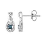 Sterling Silver 1/8 Carat T.w. Blue Diamond Halo Drop Earrings, Women's