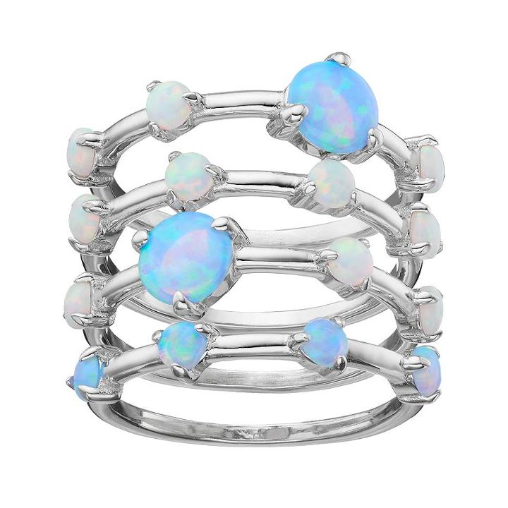 Sterling Silver Lab-created Opal Stack Ring Set, Women's, Size: 7, Blue