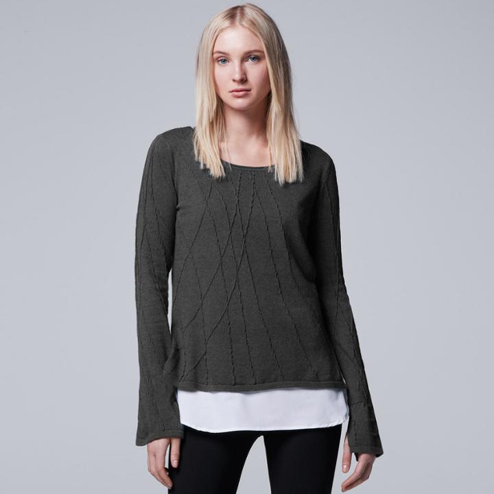 Petite Simply Vera Vera Wang Linear Stich Sweater, Women's, Size: S Petite, Light Grey
