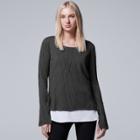 Petite Simply Vera Vera Wang Linear Stich Sweater, Women's, Size: S Petite, Light Grey