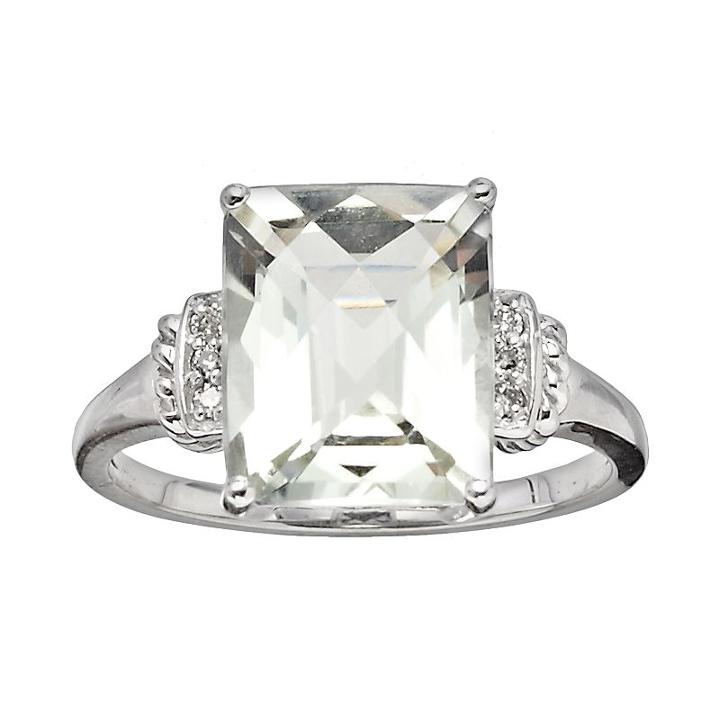 10k White Gold Green Quartz And Diamond Accent Ring, Women's, Size: 7
