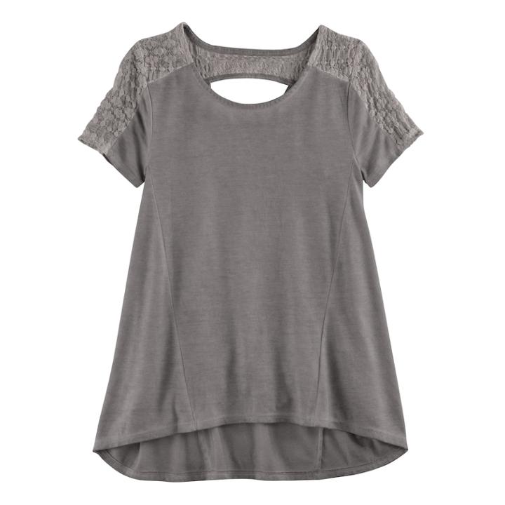 Girls 7-16 & Plus Size Mudd&reg; Lace Keyhole Swing Tee, Size: 12 1/2, Med Grey