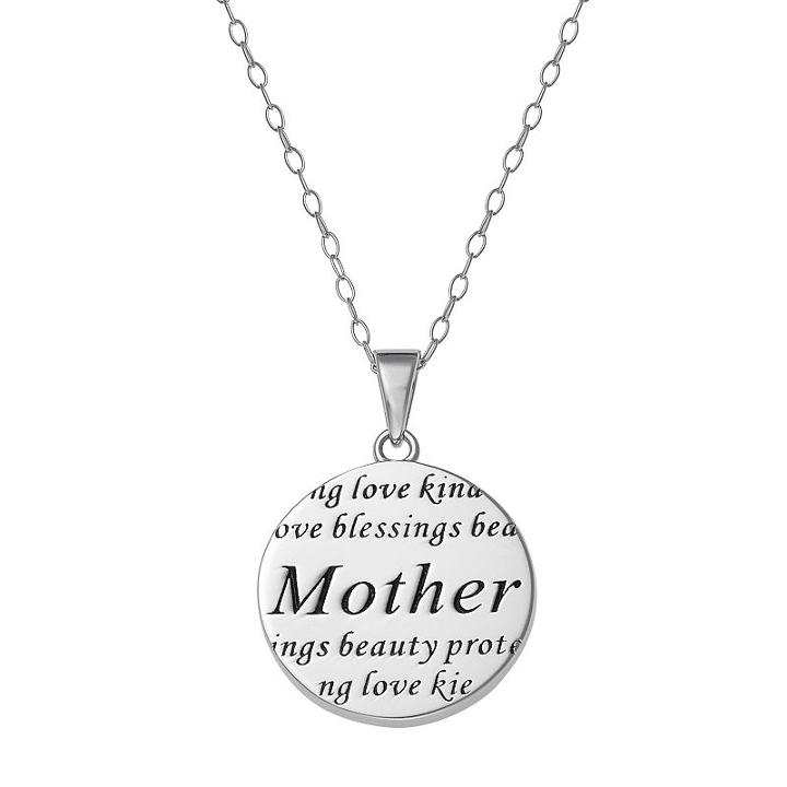 Sterling Silver Mother Disc Pendant Necklace, Women's, Size: 18, Grey