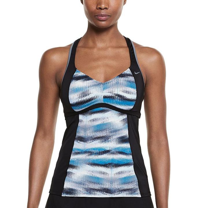 Women's Nike Gleam Ikat Racerback Tankini Top, Size: Medium, Black