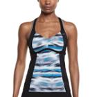 Women's Nike Gleam Ikat Racerback Tankini Top, Size: Medium, Black