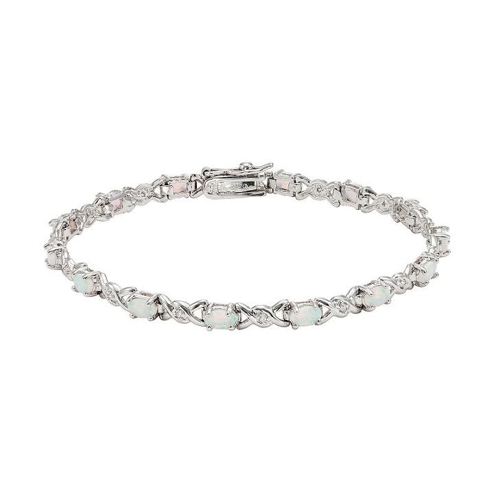 Lab-created Opal & Cubic Zirconia Sterling Silver Xo Bracelet, Women's, Size: 7, White