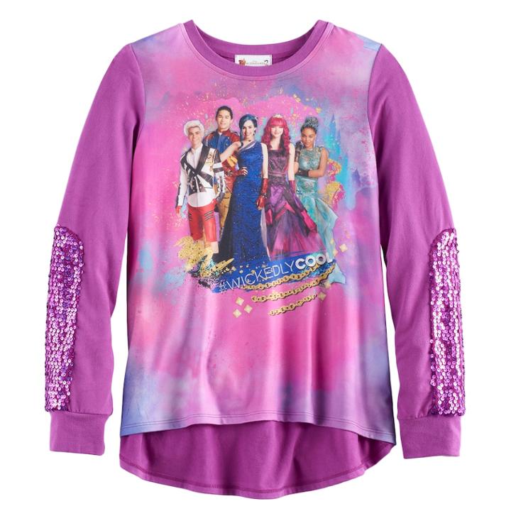 Disney D-signed Descendants 2 Girls 7-16 Sequin Sleeve Graphic High-low Top, Size: Small, Lt Purple