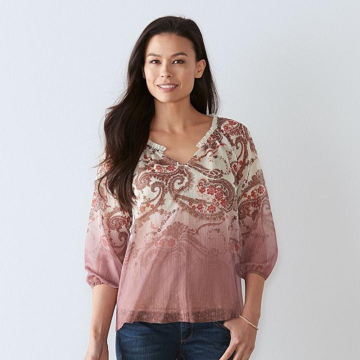Petite Sonoma Goods For Life&trade; Paisley Popover Top, Women's, Size: L Petite, Med Pink