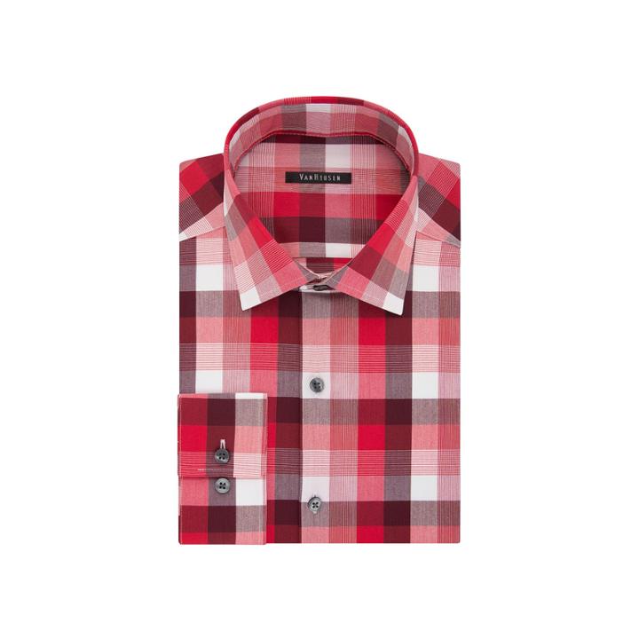 Men's Van Heusen Slim-fit Patterned Flex Collar Dress Shirt, Size: 18 36/37, Red