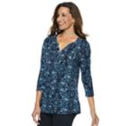 Women's Croft & Barrow&reg; Pleated Henley Top, Size: Xl, Dark Blue