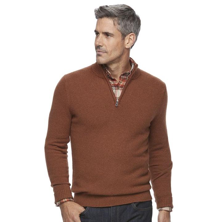 Men's Croft & Barrow&reg; True Comfort Classic-fit Quarter-zip Sweater, Size: Xl, Med Brown