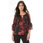 Juniors' Iz Byer Print Cold-shoulder Top, Teens, Size: Xs, Black Red Roses