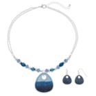 Guitar Pick Pendant Necklace & Drop Earrings Set, Women's, Blue
