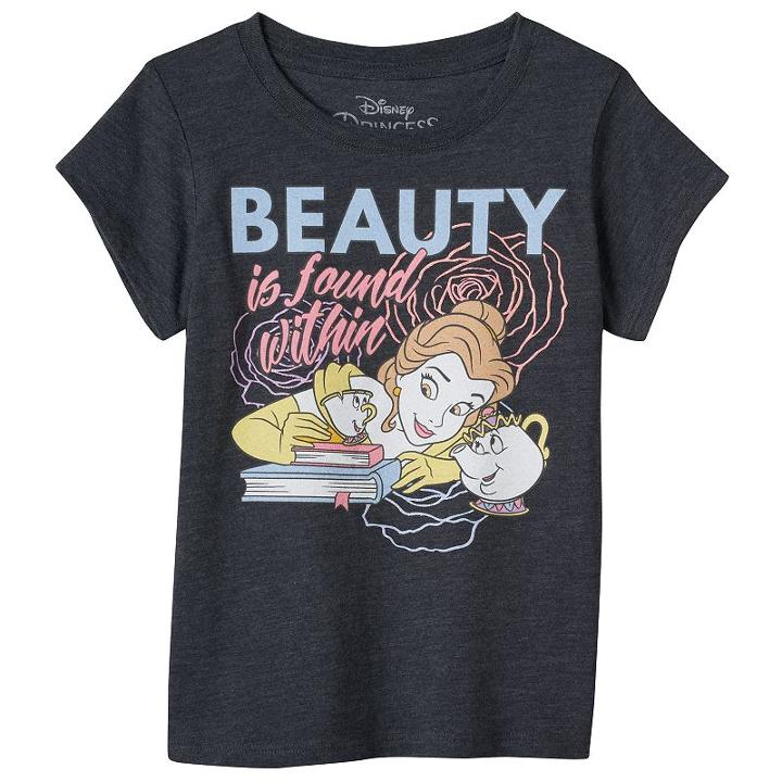 Disney Girls 4-6x Beauty & The Beast Beauty Is Found Within Graphic Tee, Girl's, Size: 6x, Dark Grey
