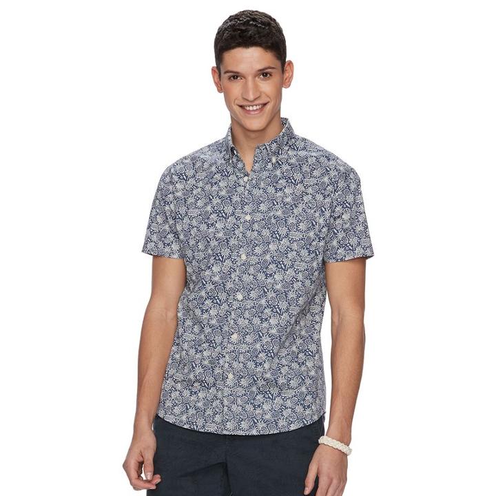 Men's Urban Pipeline&reg; Maxflex Print Button-down Shirt, Size: Xxl, Blue