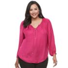 Plus Size Jennifer Lopez Lace-up Chiffon Blouse, Women's, Size: 1xl, Med Pink